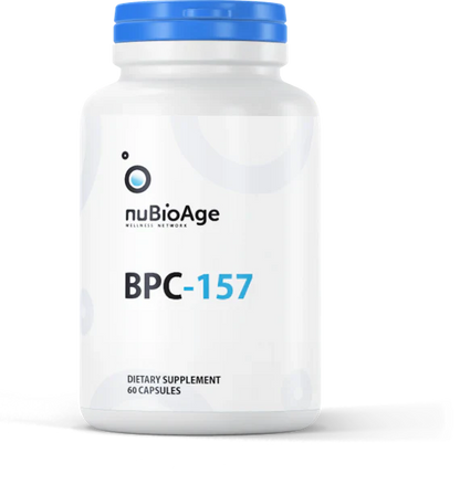 White bottle of BPC-157 dietary supplement by OHP Health, featuring 60 capsules known for their healing properties and gut health benefits.